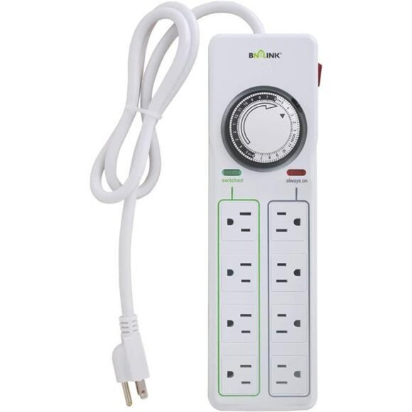 8 Outlet Surge Protector with Mechanical Timer - White - Picture 2 of 6